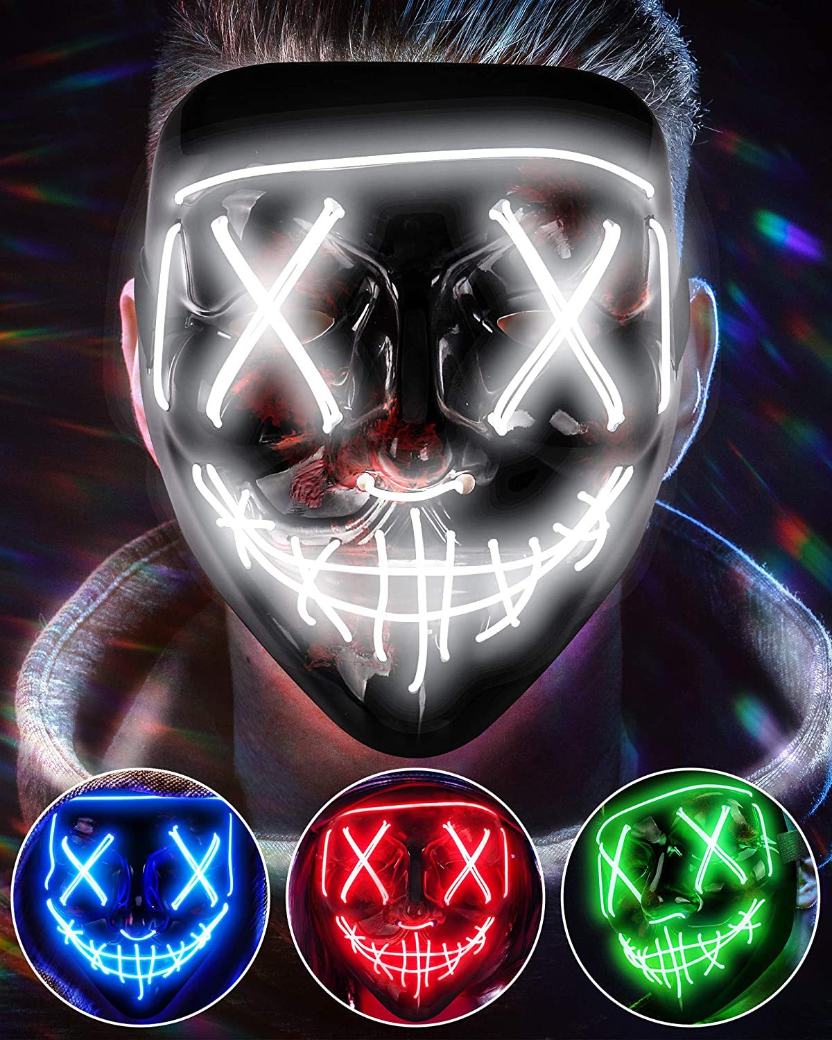 Led Purge Mask Halloween - Maschera incandescente spaventosa senza fili LED
