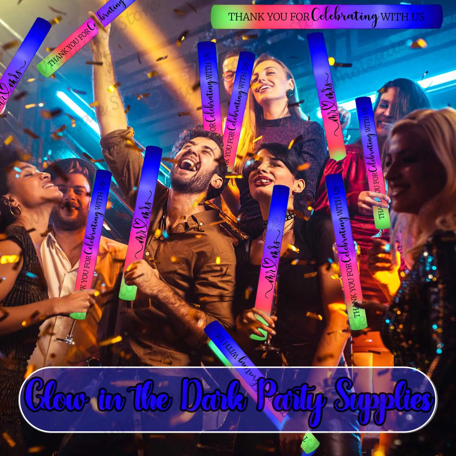 Flashing Led Foam Sticks Party - Bastoncini luminosi a LED in confezione